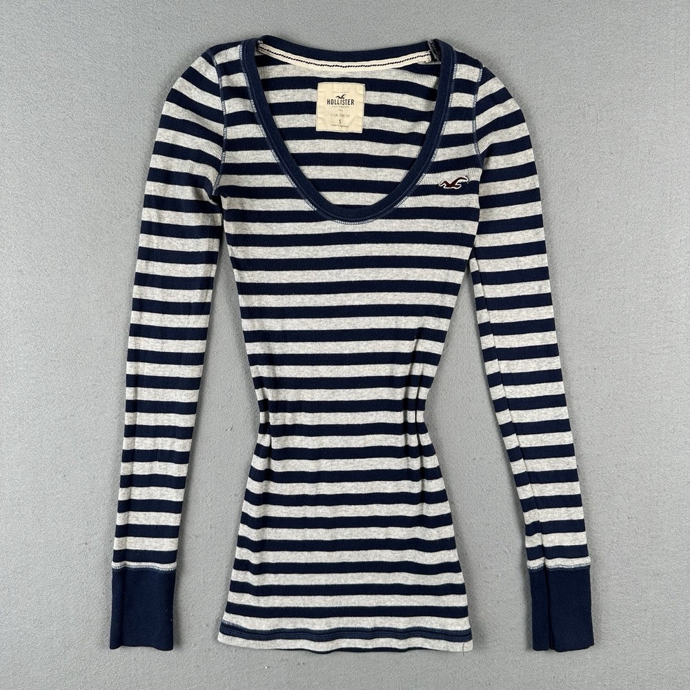 Vtg Y2K Hollister Ribbed Long Sleeve Shirt Women's Small Blue Striped Bella Swan